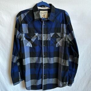 Coastal men’s pearl snap plaid long sleeve shirt, size L